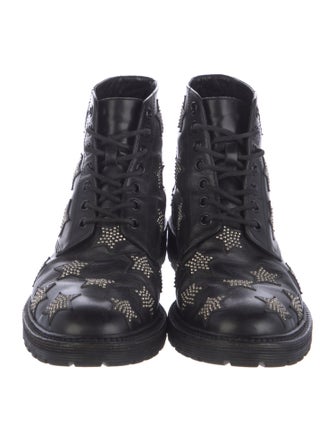 Saint Laurent Leather Studded Accents Combat Boots