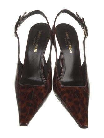 Saint Laurent Patent Leather Animal Print Slingback Pumps