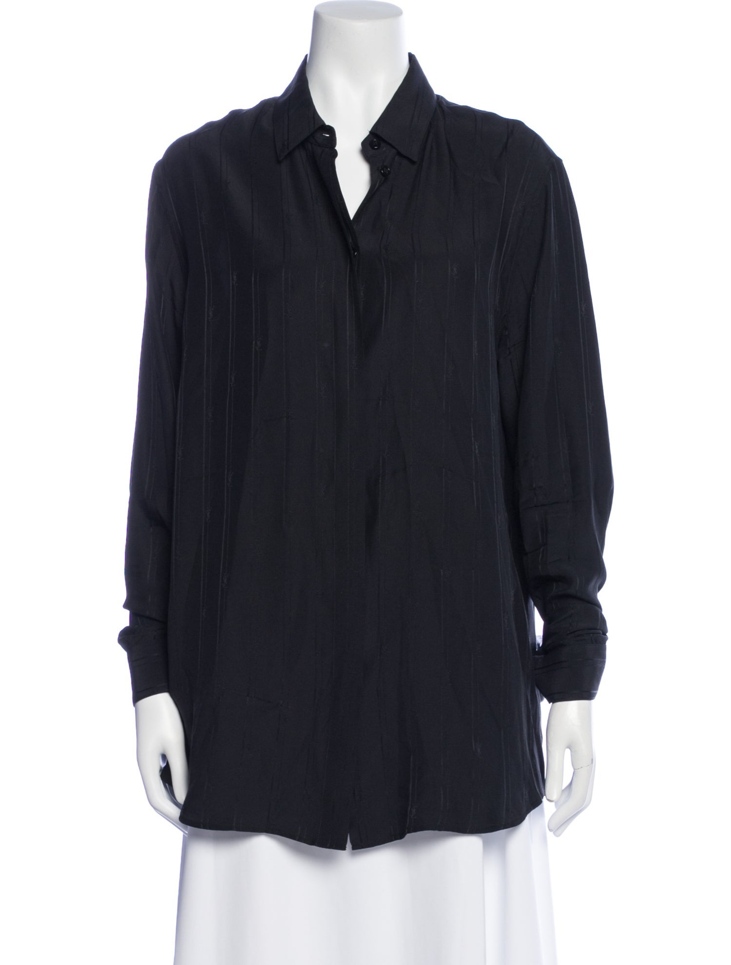 Saint Laurent Silk V-Neck Button-Up Top