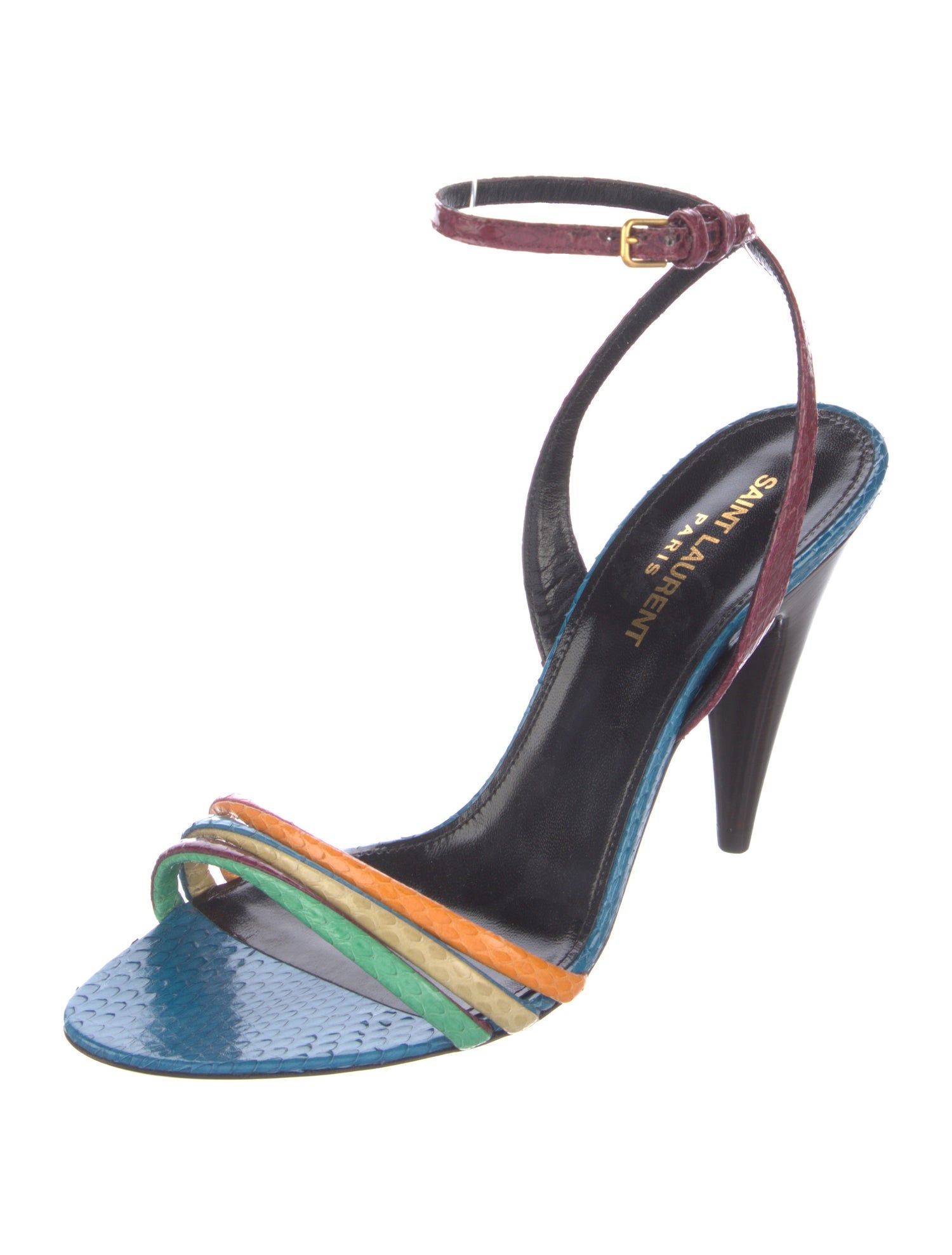 Saint Laurent Snakeskin Colorblock Pattern Sandals