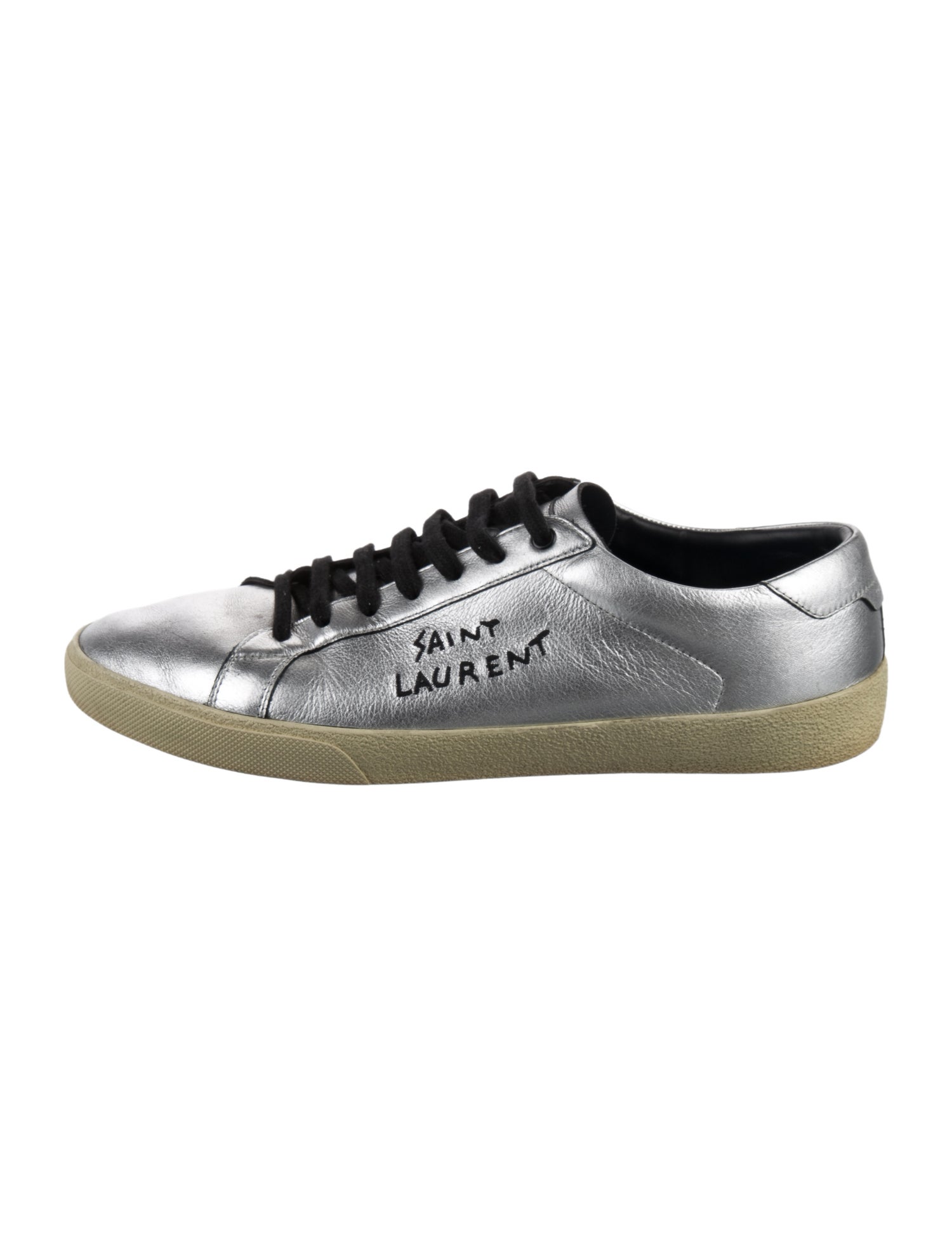 Saint Laurent Leather Embroidered Accent Sneakers