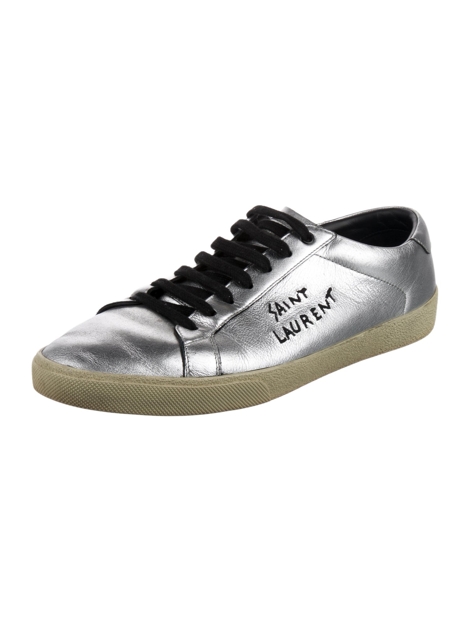 Saint Laurent Leather Embroidered Accent Sneakers