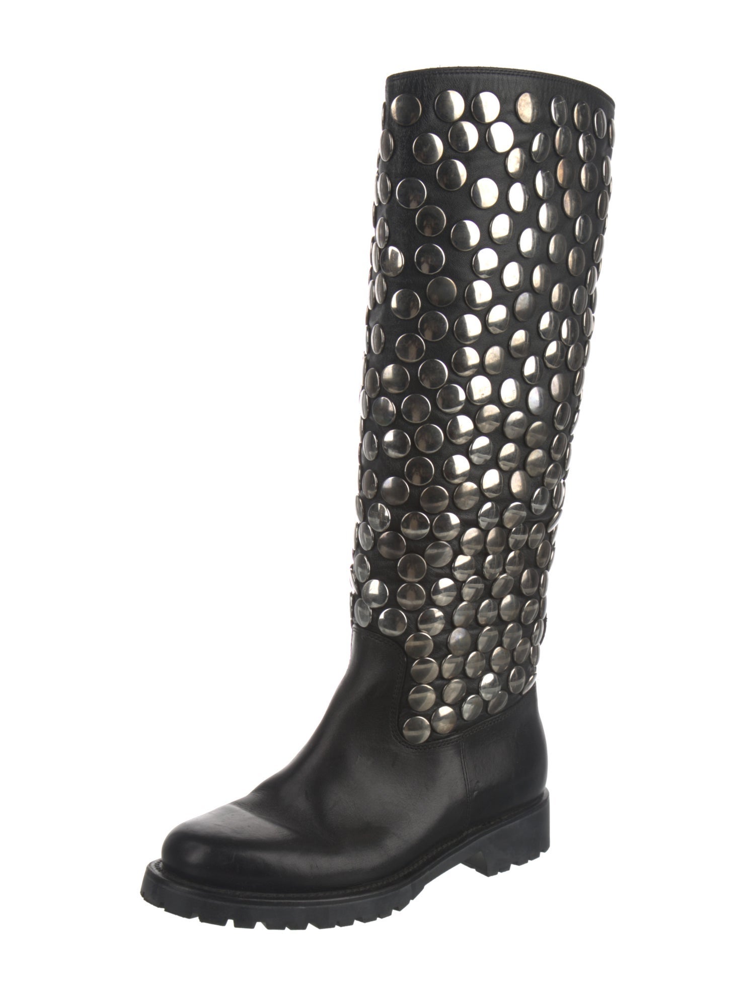 Saint Laurent Leather Studded Accents Rain Boots