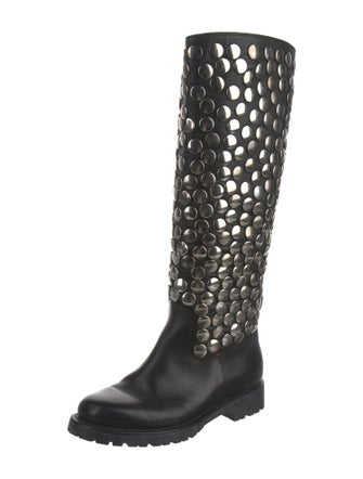 Saint Laurent Leather Studded Accents Rain Boots