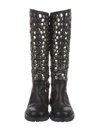 Saint Laurent Leather Studded Accents Rain Boots