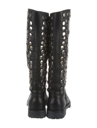 Saint Laurent Leather Studded Accents Rain Boots