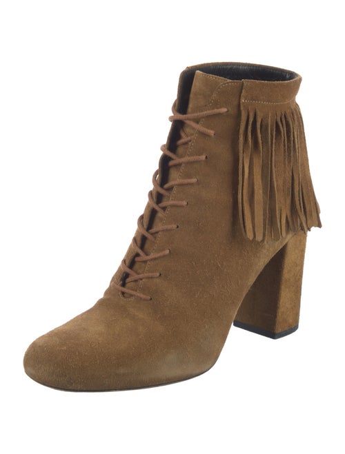 Saint Laurent Suede Fringe Trim Accent Lace-Up Boots