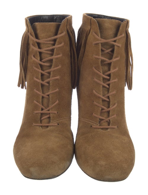 Saint Laurent Suede Fringe Trim Accent Lace-Up Boots