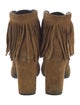 Saint Laurent Suede Fringe Trim Accent Lace-Up Boots