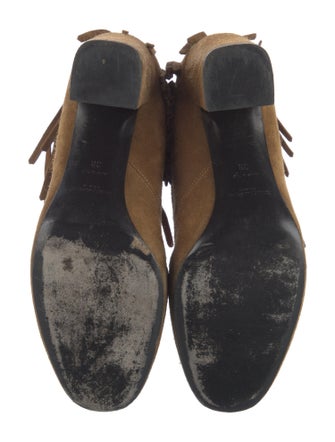 Saint Laurent Suede Fringe Trim Accent Lace-Up Boots