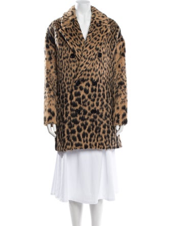 Saint Laurent Wool Animal Print Faux Fur Coat