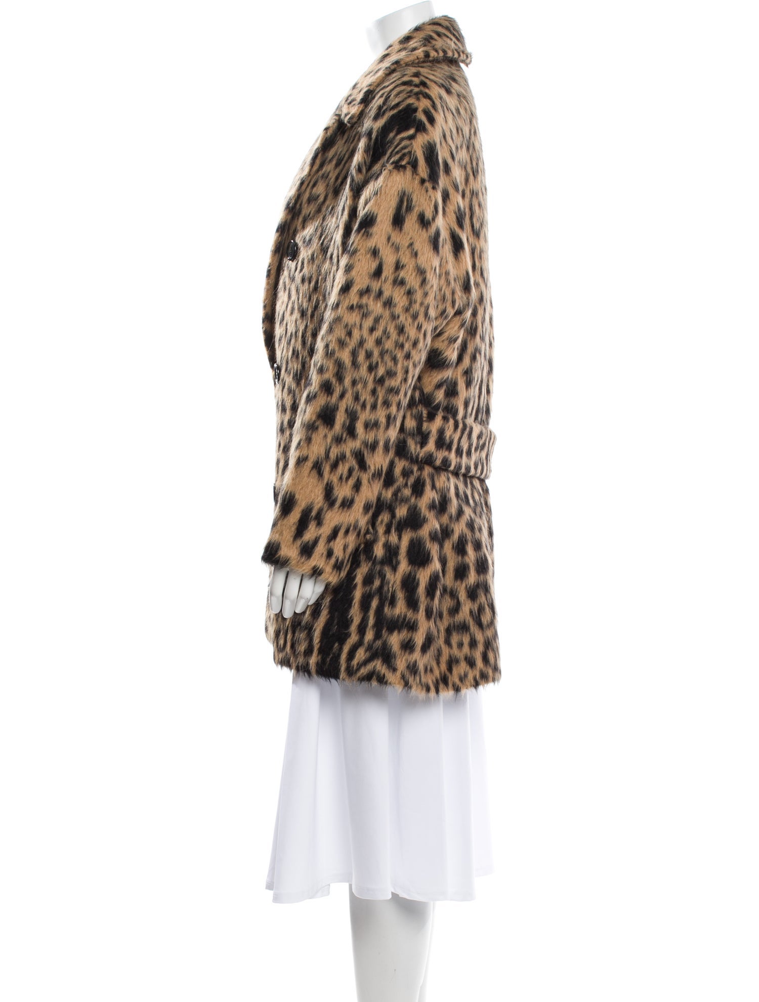 Saint Laurent Wool Animal Print Faux Fur Coat