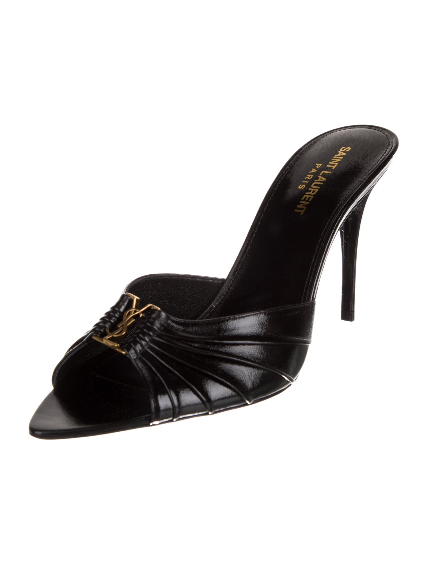 Saint Laurent Leather Chain-Link Accents Slides w/ Tags