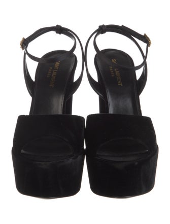 Saint Laurent Velvet Crystal Embellishments Sandals