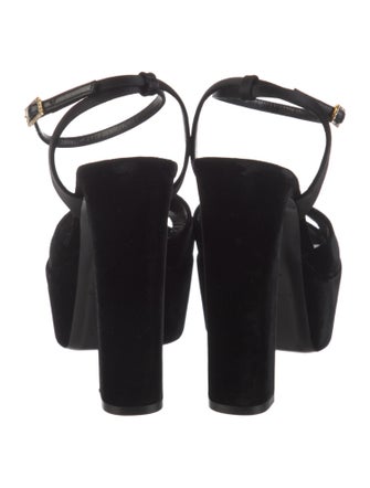 Saint Laurent Velvet Crystal Embellishments Sandals