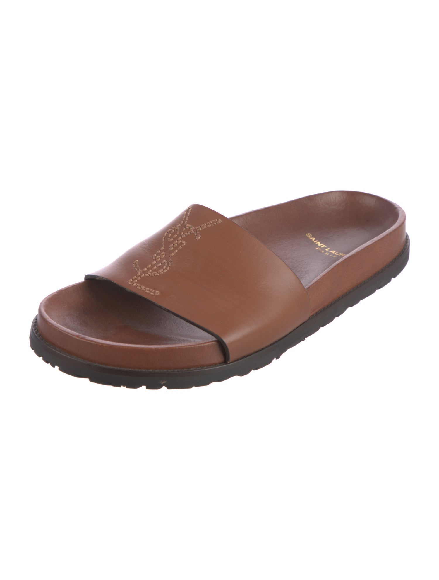 Saint Laurent Leather Embroidered Accent Slides