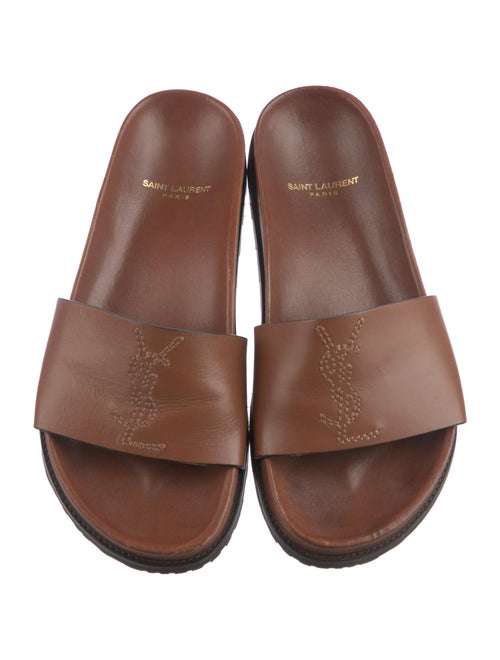 Saint Laurent Leather Embroidered Accent Slides