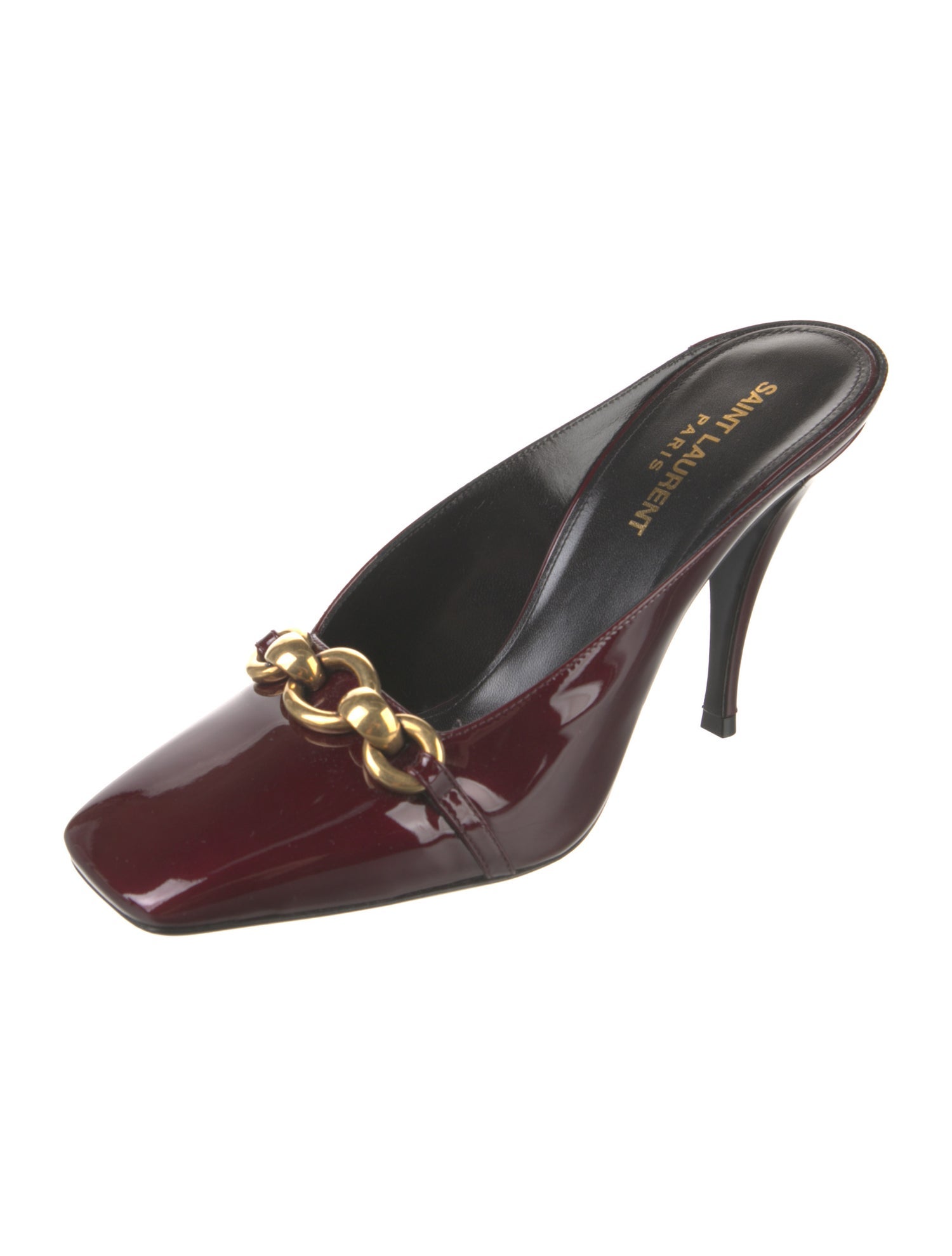 Saint Laurent Patent Leather Chain-Link Accents Mules