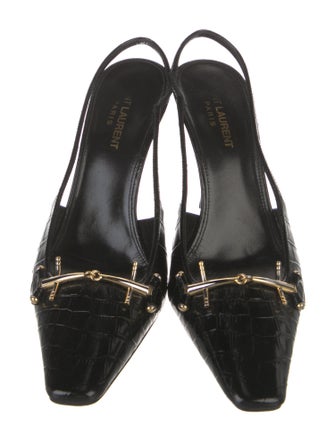Saint Laurent Horsebit Accent Embossed Leather Slingback Pumps