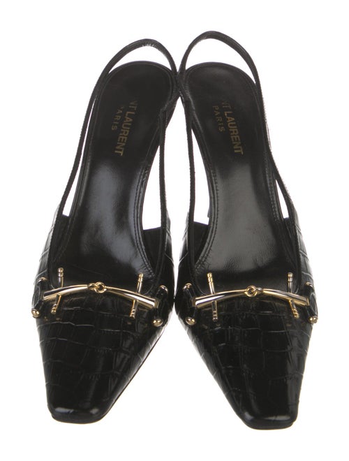 Saint Laurent Horsebit Accent Embossed Leather Slingback Pumps