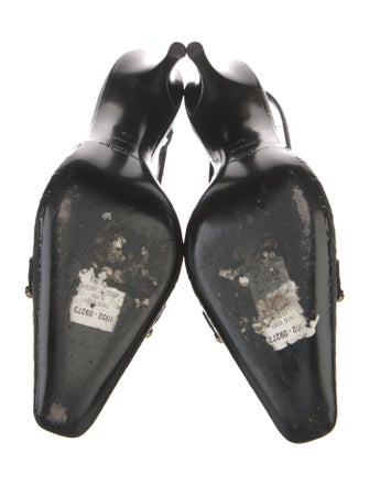 Saint Laurent Horsebit Accent Embossed Leather Slingback Pumps