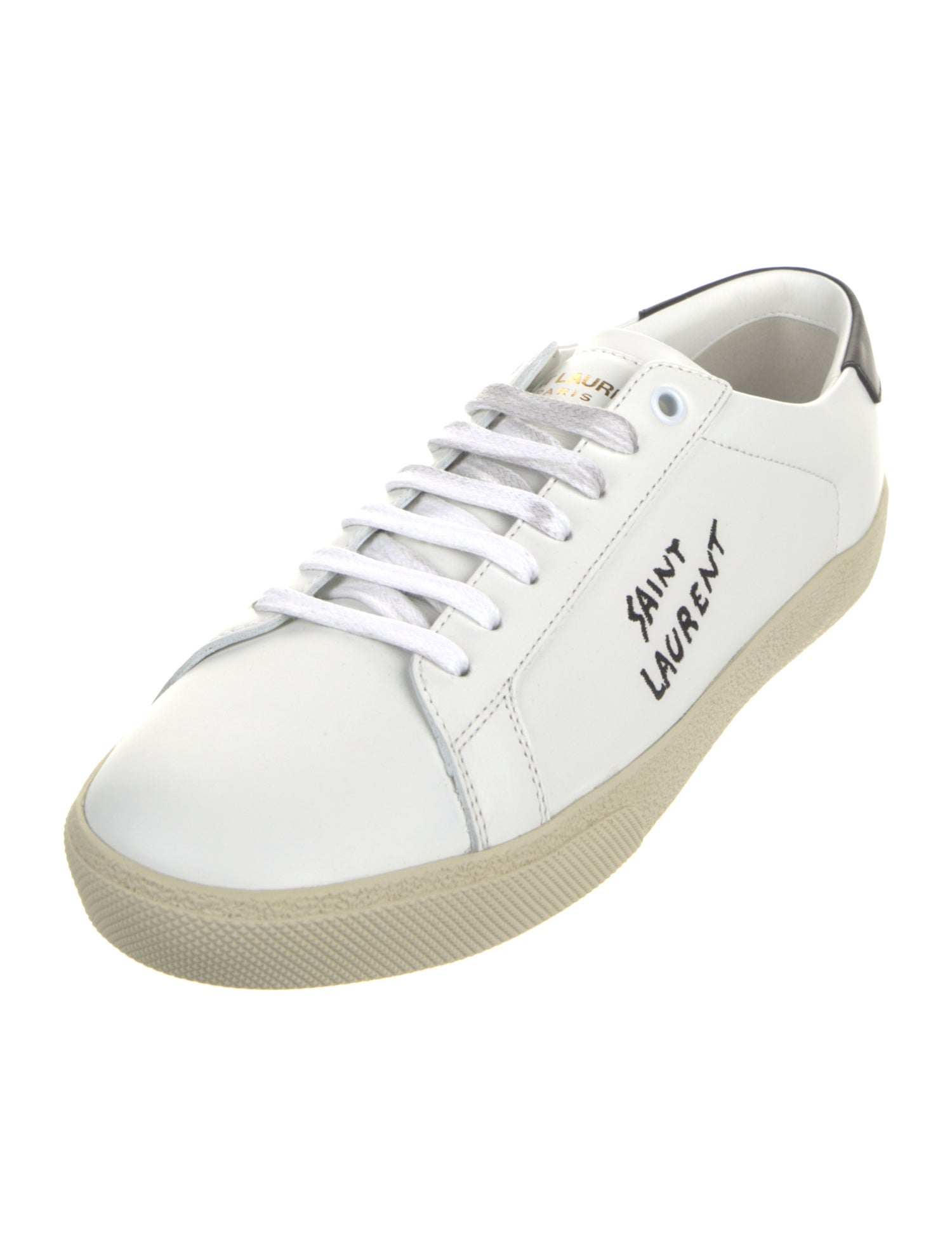 Saint Laurent Leather Embroidered Accent Sneakers