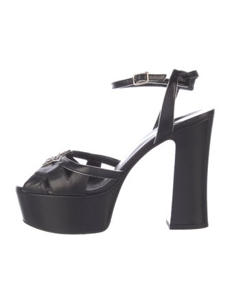 Saint Laurent Leather Crystal Embellishments Sandals