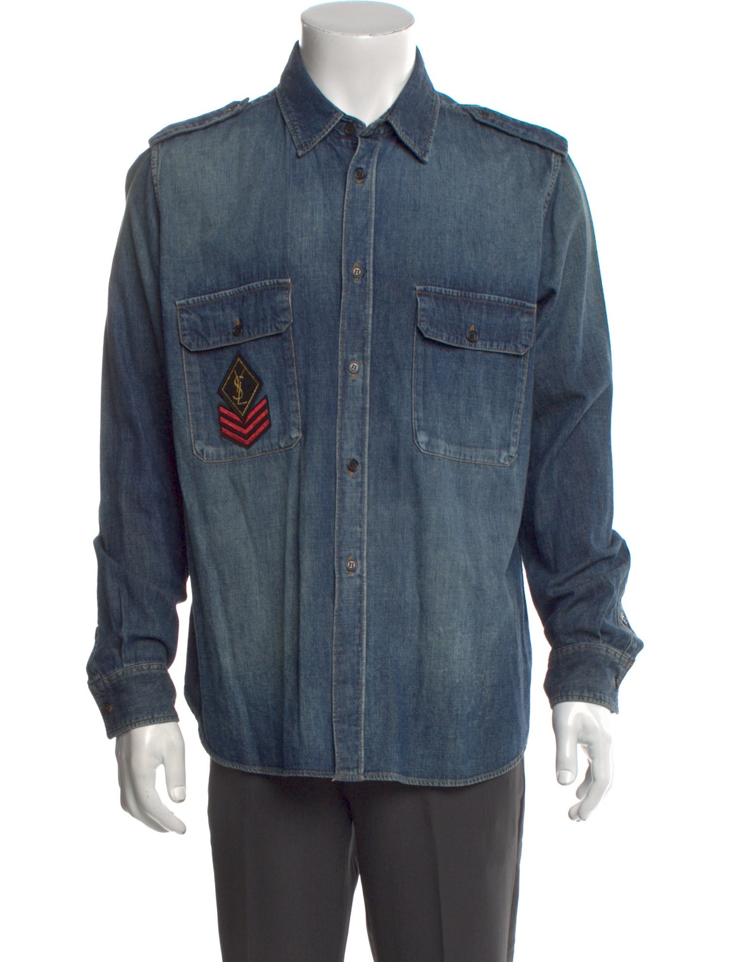 Saint Laurent 2017 'YSL Military Patch' Denim Shirt