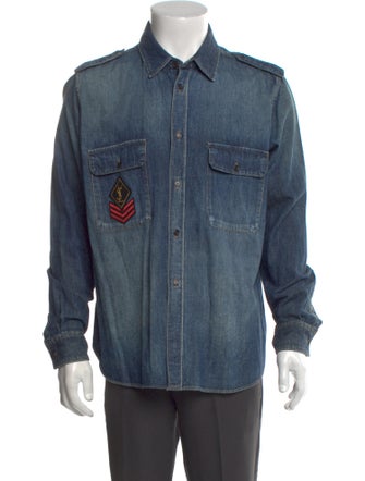 Saint Laurent 2017 'YSL Military Patch' Denim Shirt