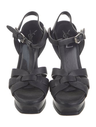 Saint Laurent Embossed Leather T-Strap Sandals