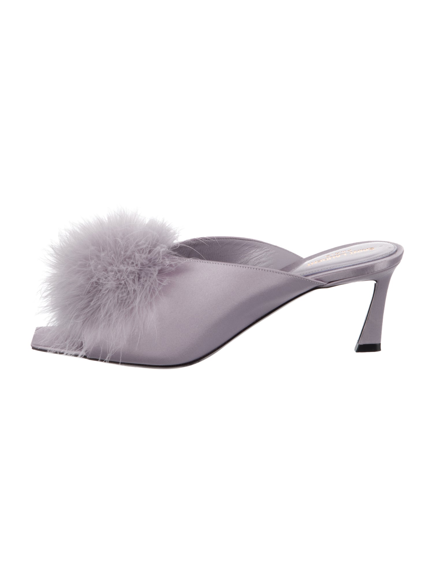Saint Laurent Satin Feather Trim Slides