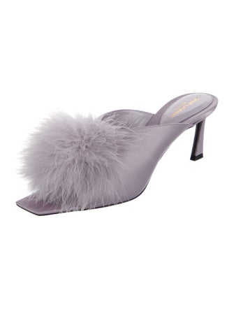 Saint Laurent Satin Feather Trim Slides