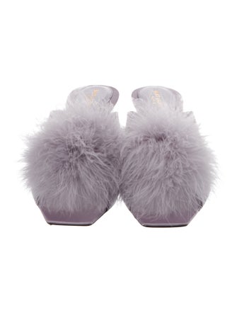 Saint Laurent Satin Feather Trim Slides
