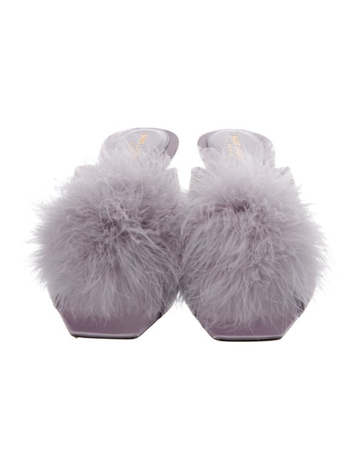 Saint Laurent Satin Feather Trim Slides