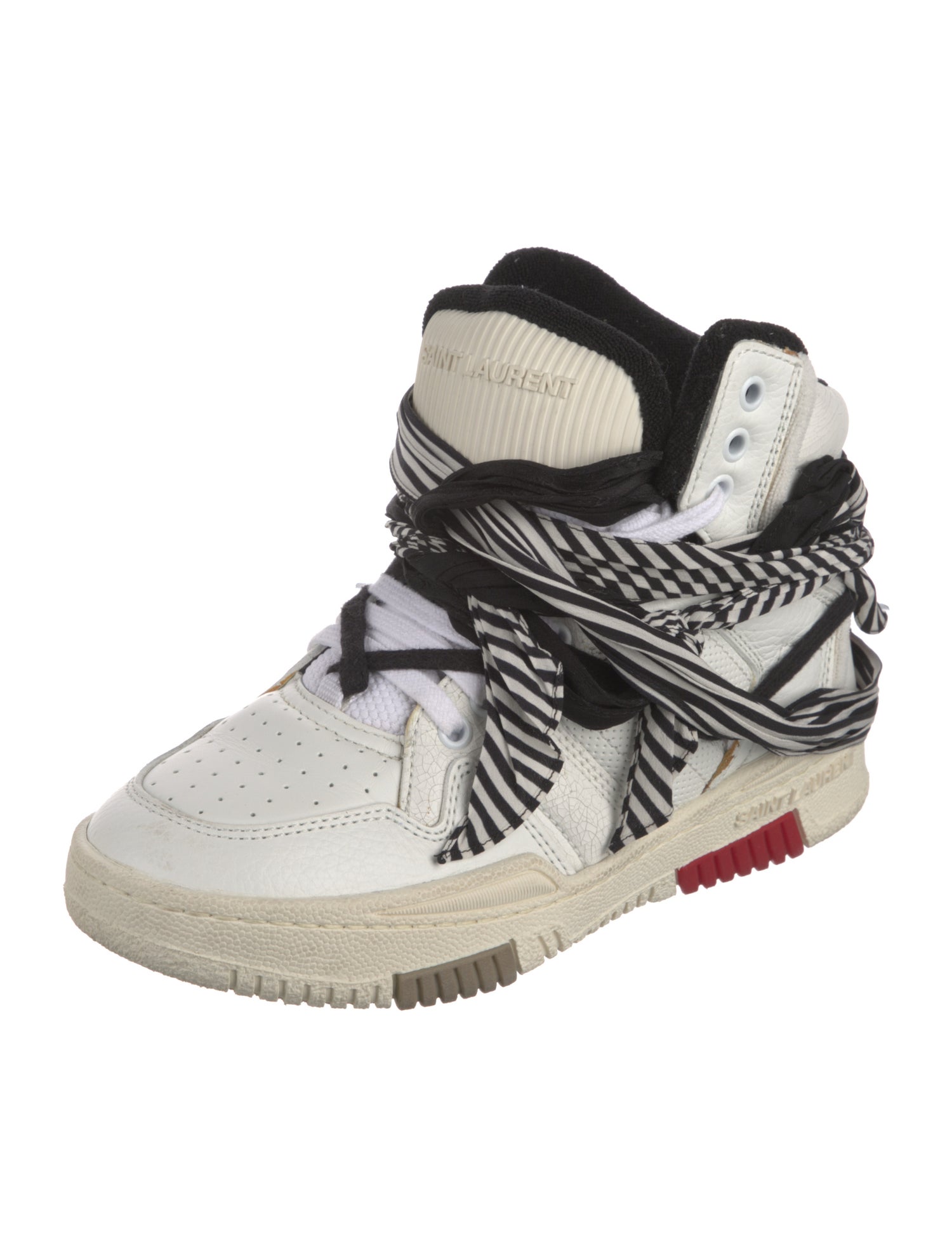 Saint Laurent Leather Distressed Accents Wedge Sneakers