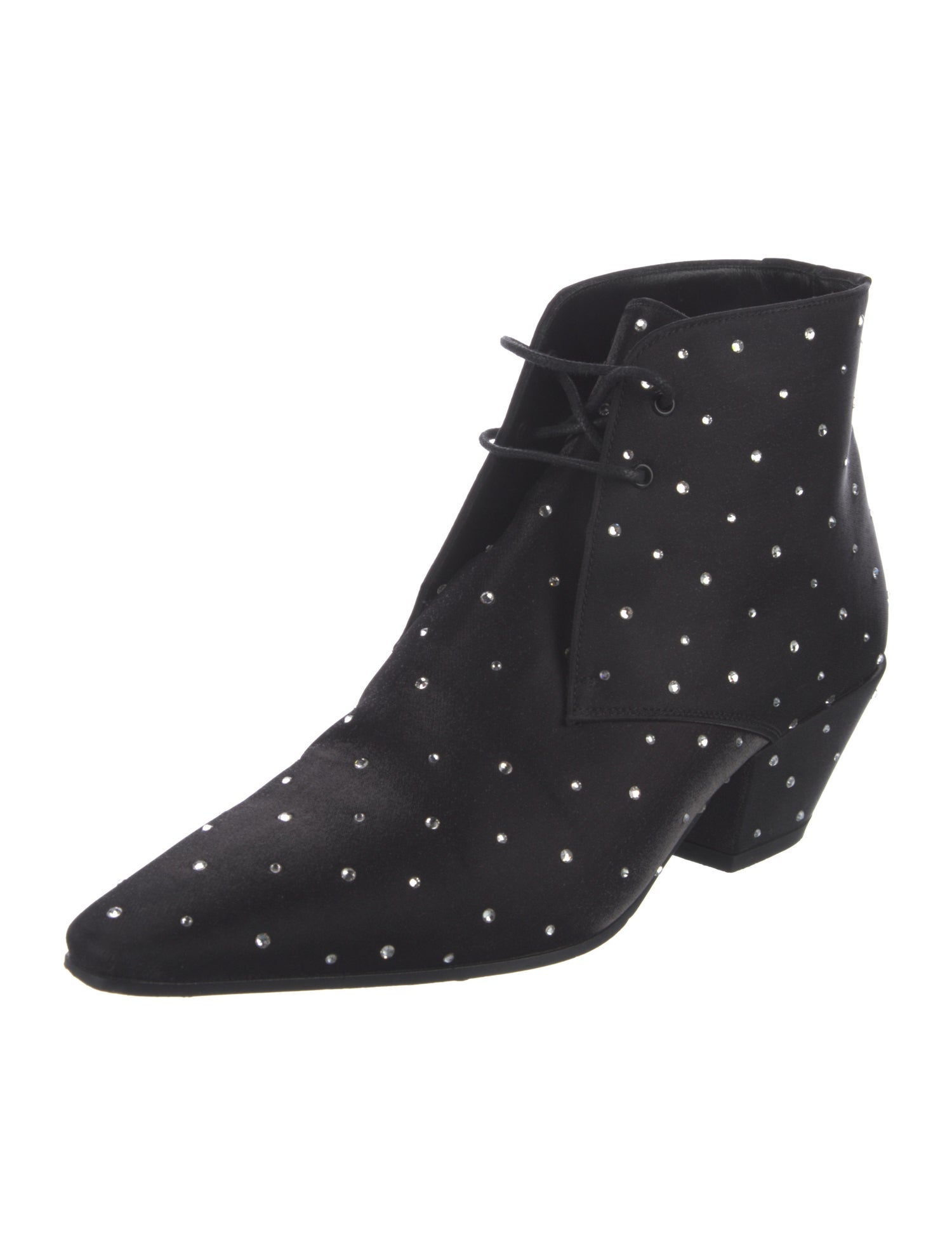 Saint Laurent Satin Crystal Embellishments Lace-Up Boots
