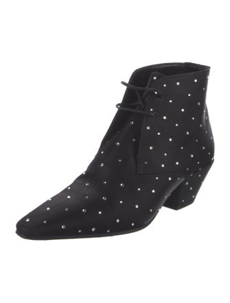 Saint Laurent Satin Crystal Embellishments Lace-Up Boots