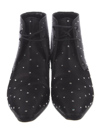 Saint Laurent Satin Crystal Embellishments Lace-Up Boots