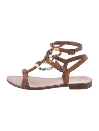 Saint Laurent Leather Beaded Accents Gladiator Sandals