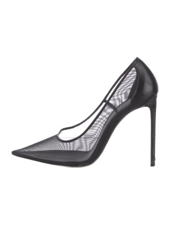 Saint Laurent Mesh Leather Trim Embellishment T-Strap Pumps