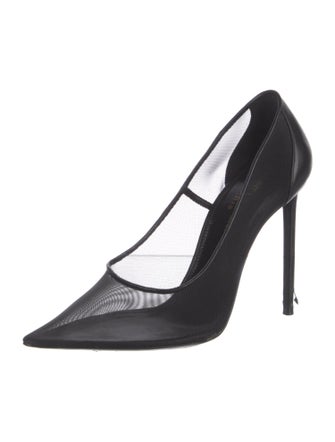 Saint Laurent Mesh Leather Trim Embellishment T-Strap Pumps