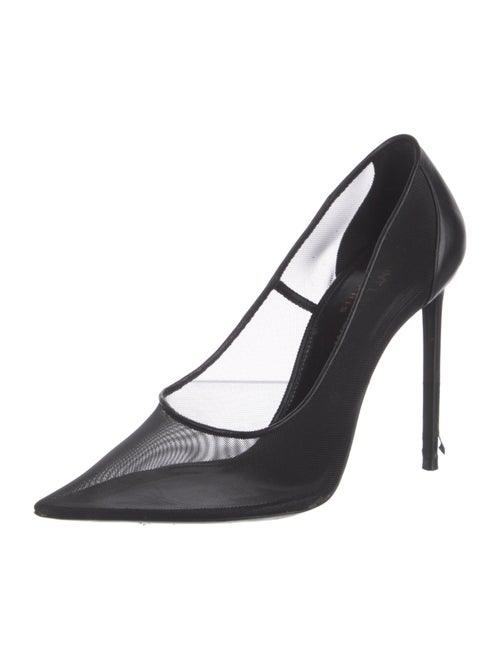 Saint Laurent Mesh Leather Trim Embellishment T-Strap Pumps