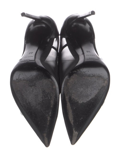 Saint Laurent Mesh Leather Trim Embellishment T-Strap Pumps