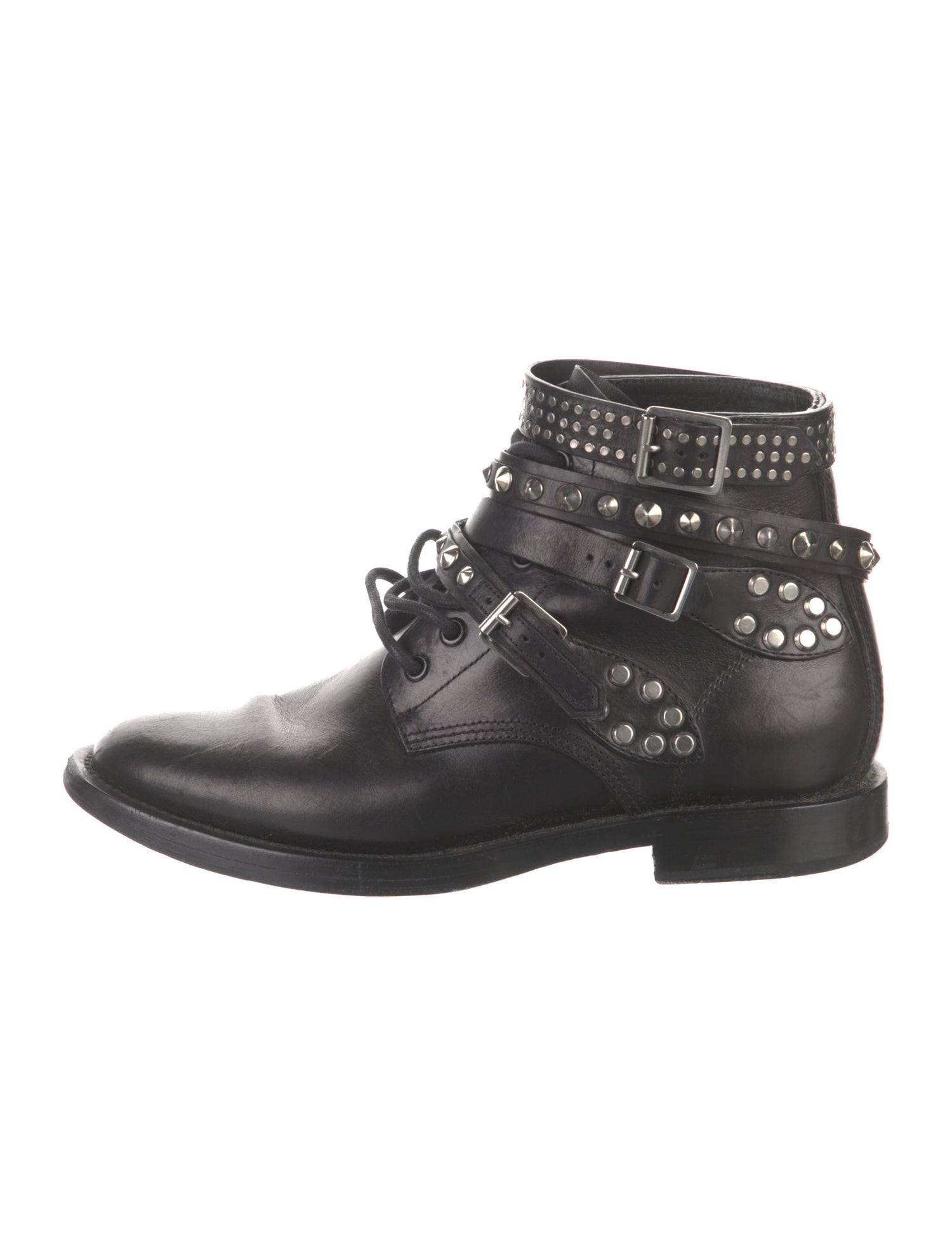 Saint Laurent Leather Studded Accents Combat Boots