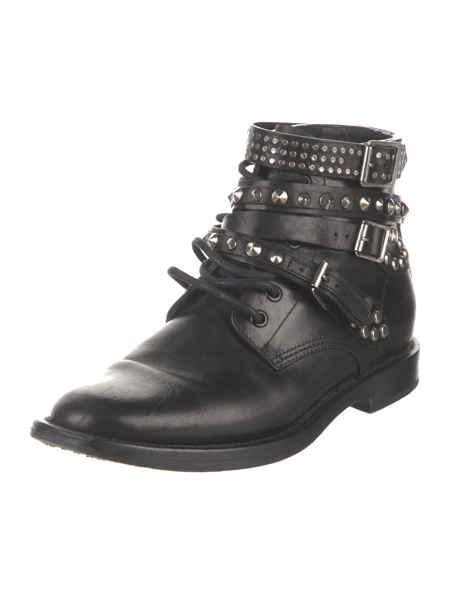 Saint Laurent Leather Studded Accents Combat Boots
