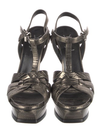 Saint Laurent Embossed Leather T-Strap Sandals