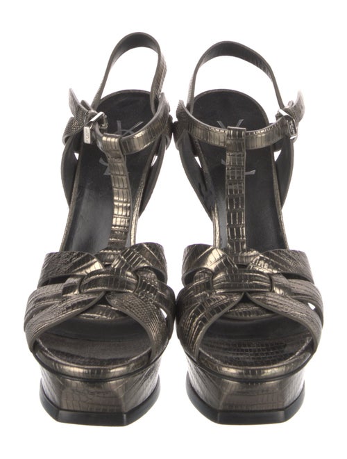 Saint Laurent Embossed Leather T-Strap Sandals