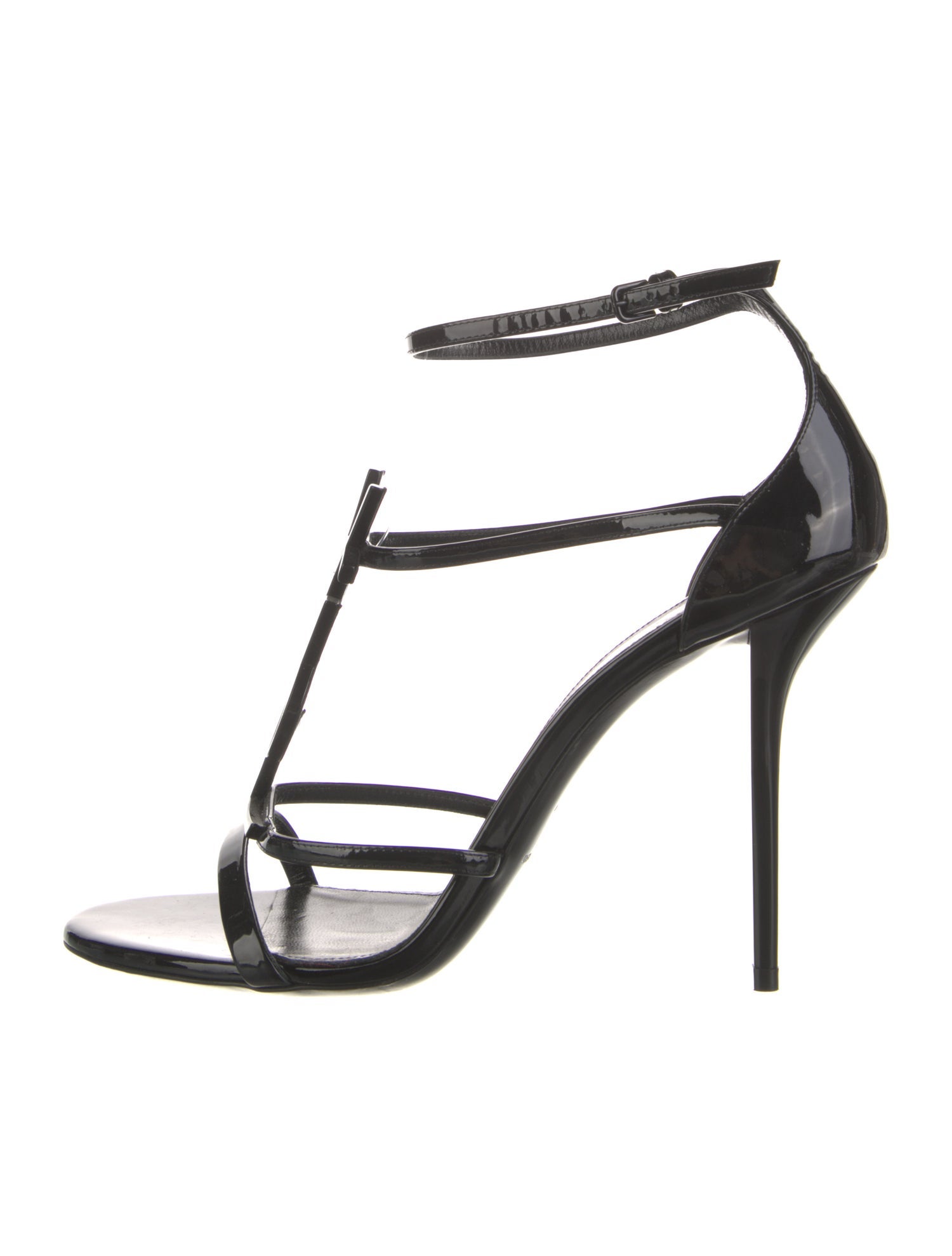 Saint Laurent Patent Leather Studded Accents T-Strap Sandals
