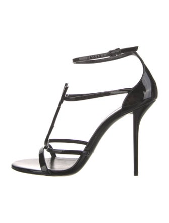 Saint Laurent Patent Leather Studded Accents T-Strap Sandals