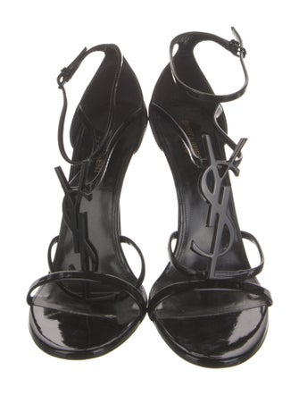 Saint Laurent Patent Leather Studded Accents T-Strap Sandals